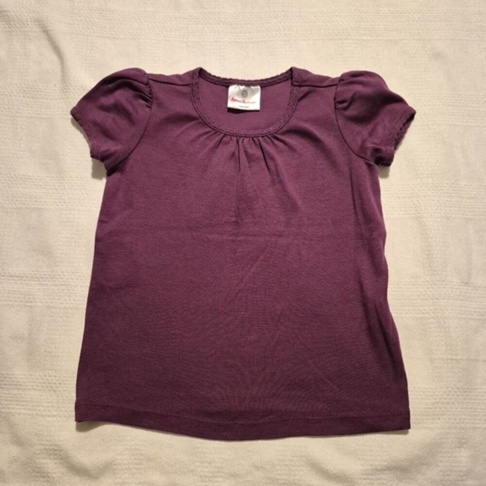Hanna Andersson girls size 110 or 5 purple short sleeve shirt EUC